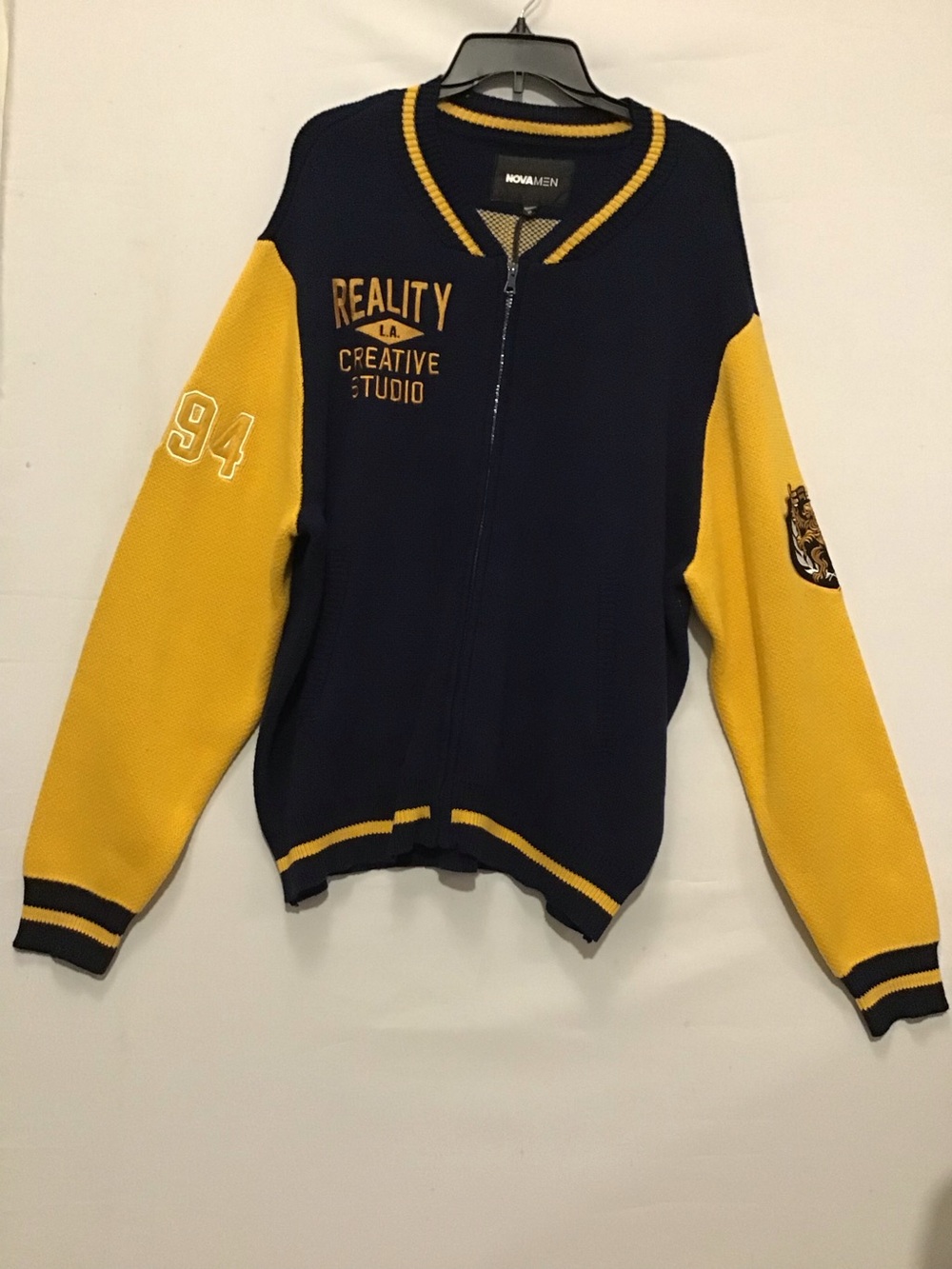 498 Men Fashion Nova Navy and Yellow Zip-Up Bomber Jacket